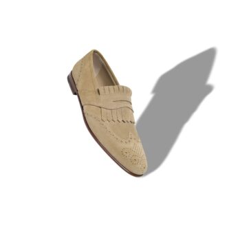 AGASIO Beige Suede Kiltie Loafers