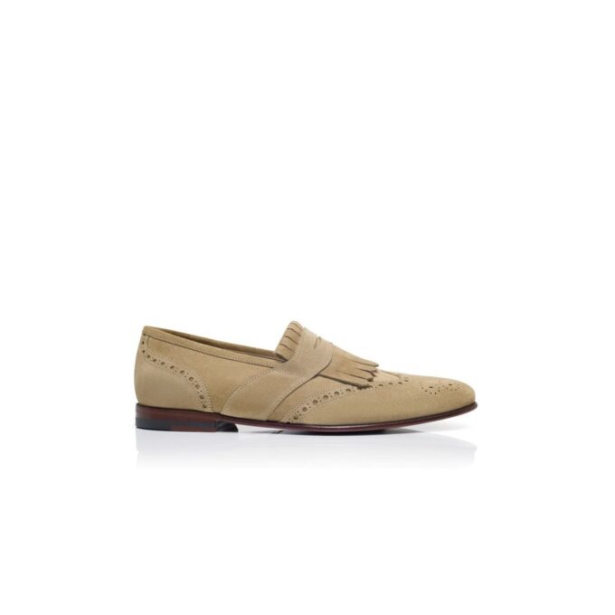 AGASIO Beige Suede Kiltie Loafers