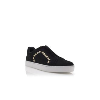 AGILIO Black Suede Blanket Stitch Sneakers