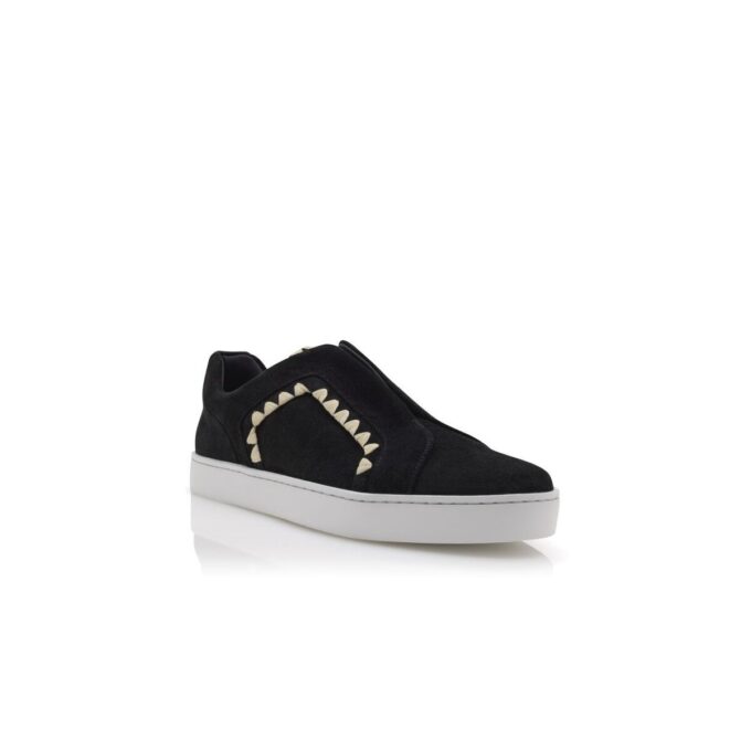 AGILIO Black Suede Blanket Stitch Sneakers