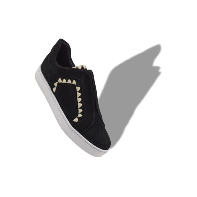 AGILIO Black Suede Blanket Stitch Sneakers