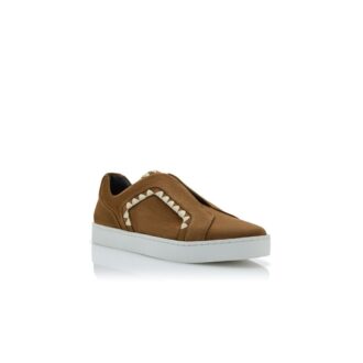 AGILIO Brown Suede Blanket Stitch Sneakers