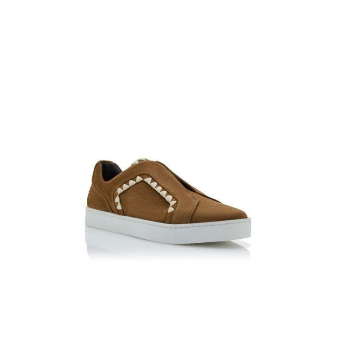 AGILIO Brown Suede Blanket Stitch Sneakers