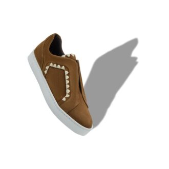 AGILIO Brown Suede Blanket Stitch Sneakers