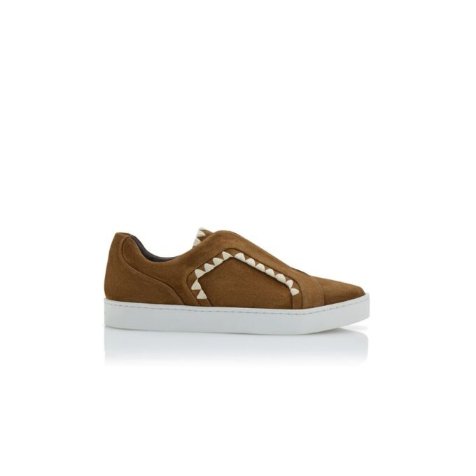 AGILIO Brown Suede Blanket Stitch Sneakers