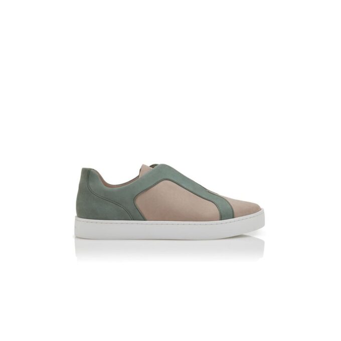AGILIO Grey and Green Calf Leather Low Cut Sneakers
