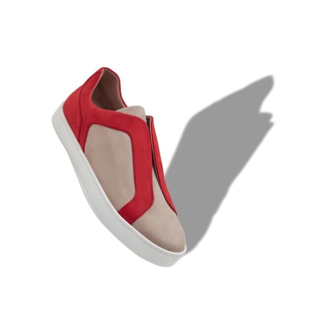 AGILIO Grey and Red Calf Leather Sneakers