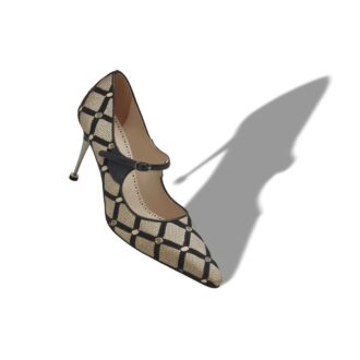 ALEKA Light Beige and Black Mesh Mary Jane Pumps
