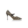 ALEKA Light Beige and Black Mesh Mary Jane Pumps