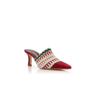 ALO Red Suede Knitted Detail Mules