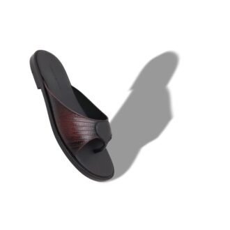 ARGUS Dark Red Calf Leather Lizard Print Sandals