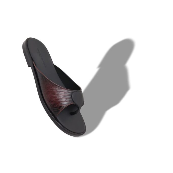 ARGUS Dark Red Calf Leather Lizard Print Sandals
