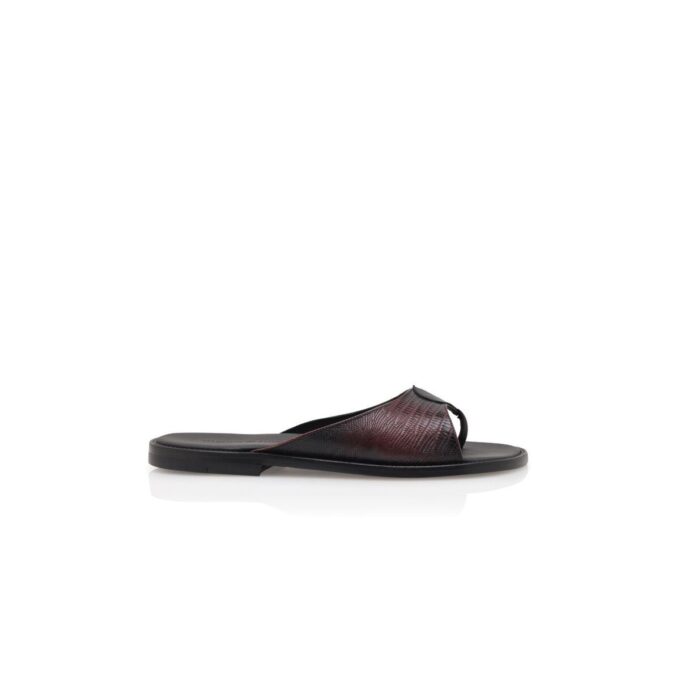 ARGUS Dark Red Calf Leather Lizard Print Sandals