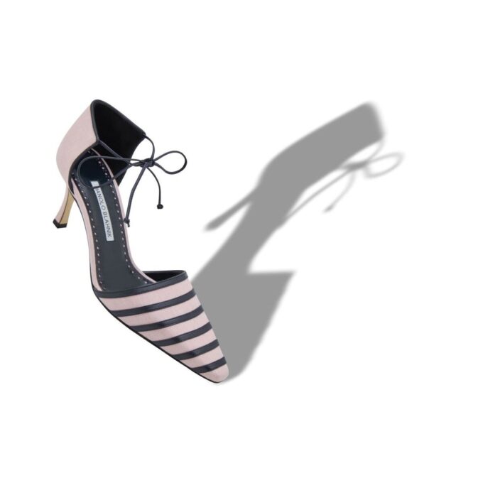 ARZILA Light Pink and Navy Blue Linen Ankle Strap Pumps