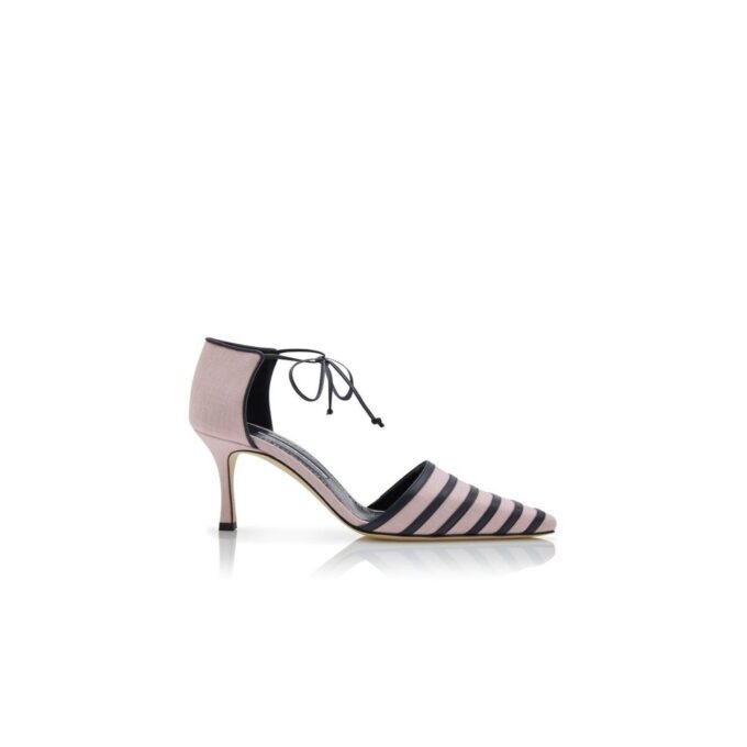 ARZILA Light Pink and Navy Blue Linen Ankle Strap Pumps
