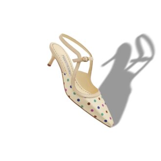 ATOCHAS Cream Silk Polka Dot Ankle Strap Pumps