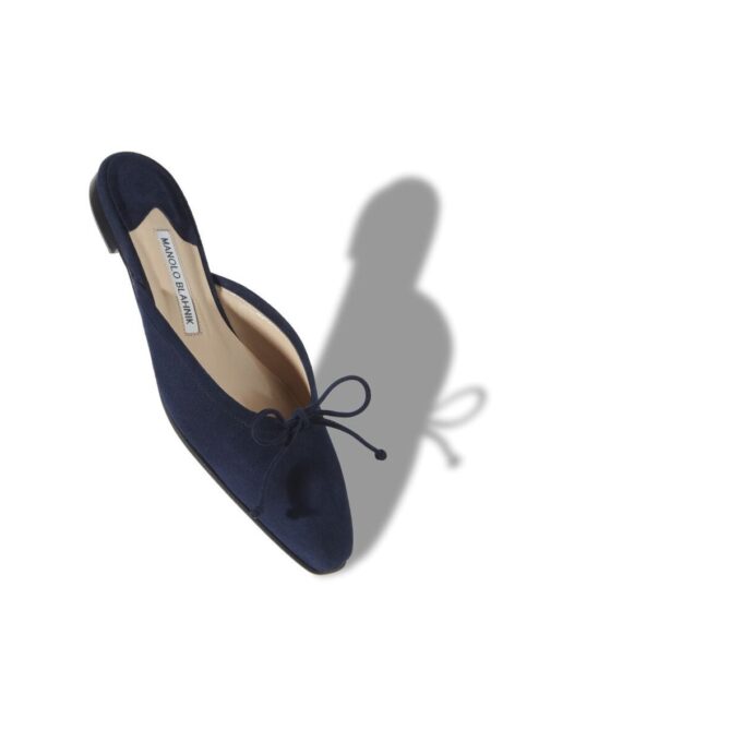 BALLERIMU Navy Blue Suede Flat Mules