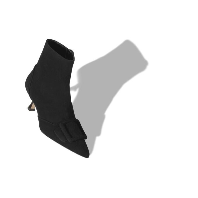 BAYLOW Black Suede Buckle Detail Ankle Boots