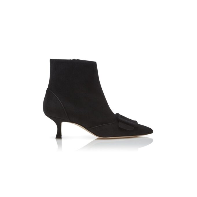 BAYLOW Black Suede Buckle Detail Ankle Boots