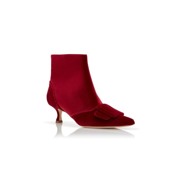BAYLOW Red Velvet Buckle Detail Ankle Boots