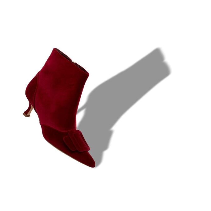 BAYLOW Red Velvet Buckle Detail Ankle Boots