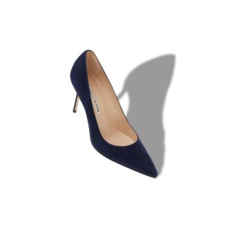 BB 90 Navy Blue Suede Pointed Toe Pumps