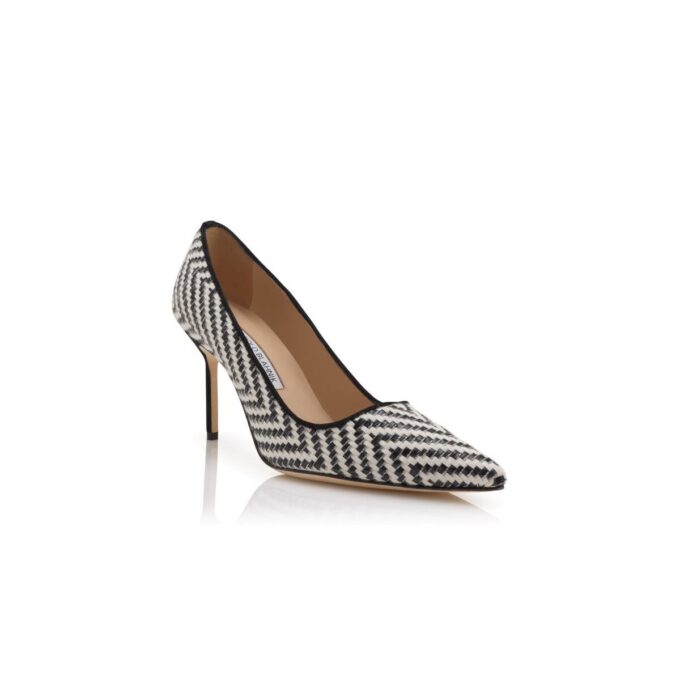 BB Black and White Raffia Pointed Toe Pumps