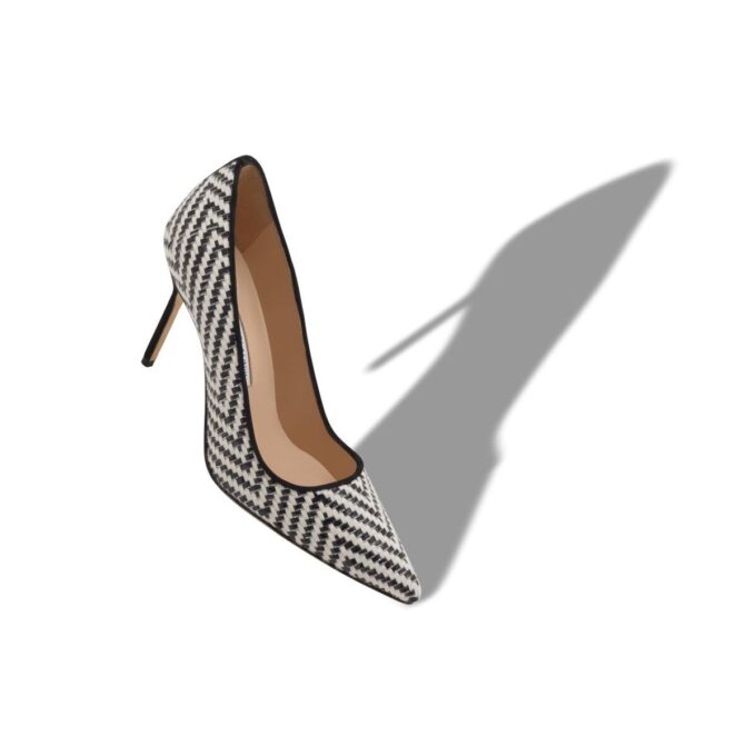 BB Black and White Raffia Pointed Toe Pumps