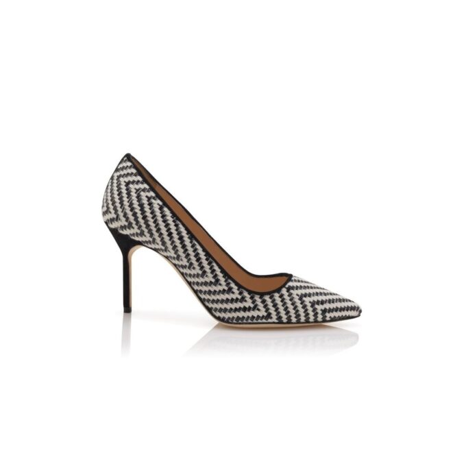 BB Black and White Raffia Pointed Toe Pumps