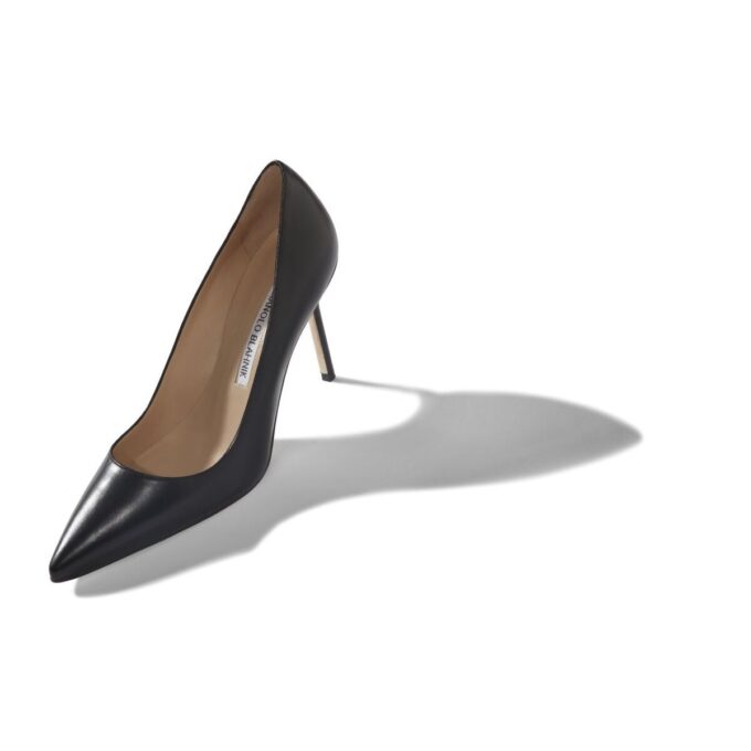 BB CALF 90 Black Calf Leather Pointed Toe Pumps