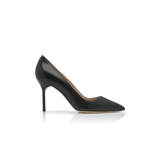 BB CALF 90 Black Calf Leather Pointed Toe Pumps