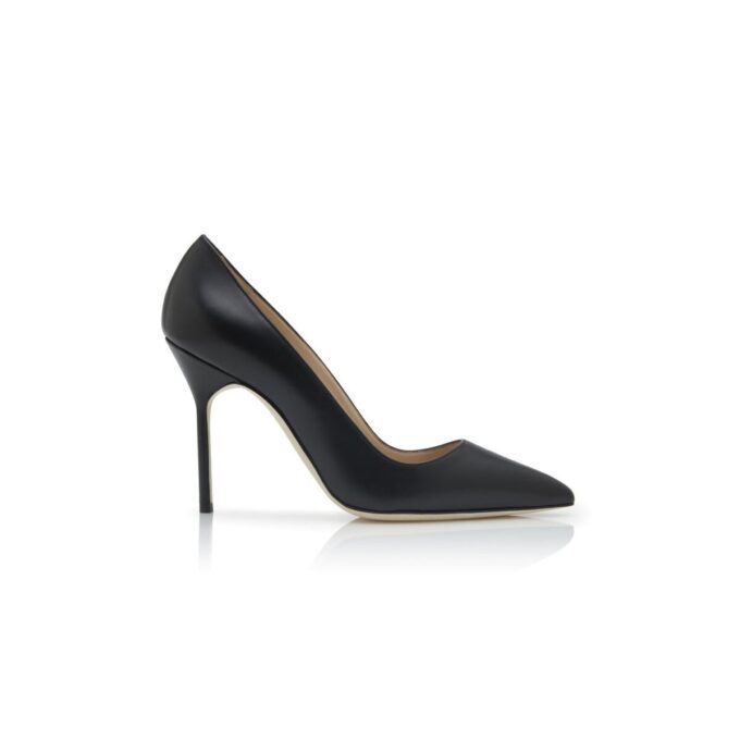 BB CALF Black Calf Leather Pointed Toe Pumps