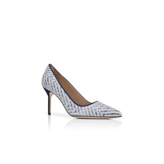 BB Navy Blue and White Raffia Pointed Toe Pumps