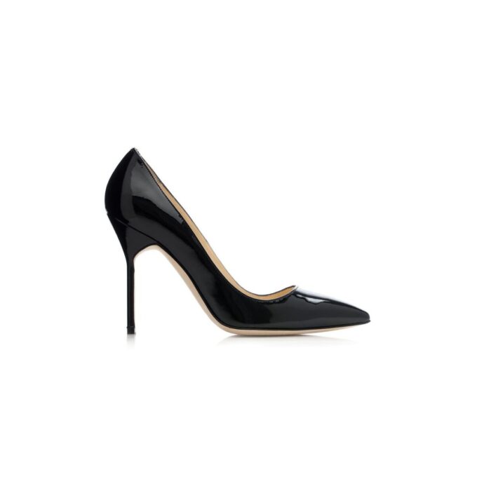 BB PATENT Black Patent Pointed Toe Pumps