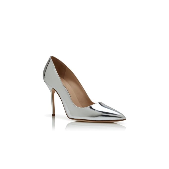 BB Silver Calf Leather Pointed Toe Pumps