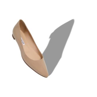 BBFLAT Light Beige Patent Leather Pointed Toe Flat Pumps
