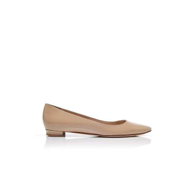 BBFLAT Light Beige Patent Leather Pointed Toe Flat Pumps