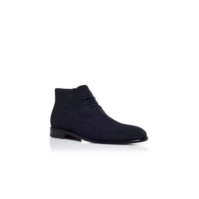 BERWICK Navy Blue Suede Lace-Up Ankle Boots