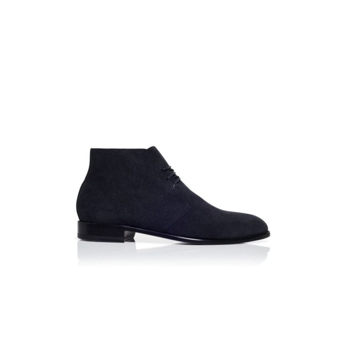 BERWICK Navy Blue Suede Lace-Up Ankle Boots