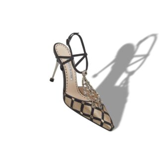BOLERO Light Beige and Black Mesh T-Bar Pumps