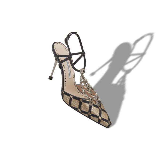 BOLERO Light Beige and Black Mesh T-Bar Pumps