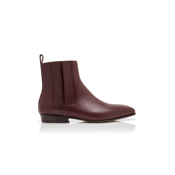 BRUTON Dark Red Calf Leather Ankle Boots