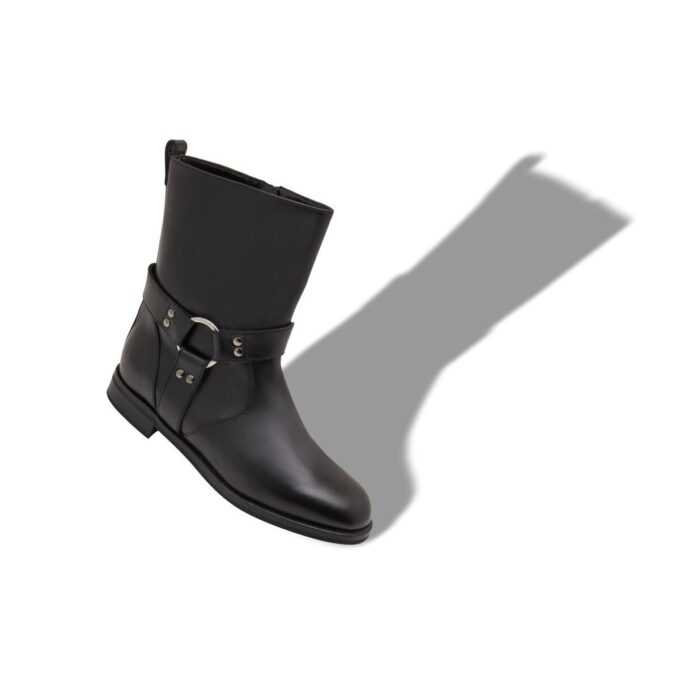 CALICA Black Calf Leather Ankle Boots