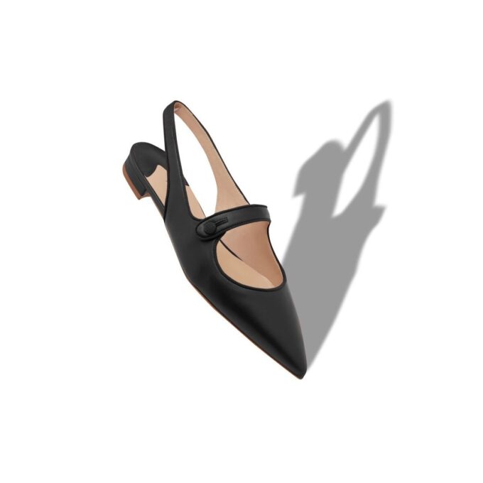 CAMPARIFLATSLI Black Nappa Leather Slingback Flat Pumps