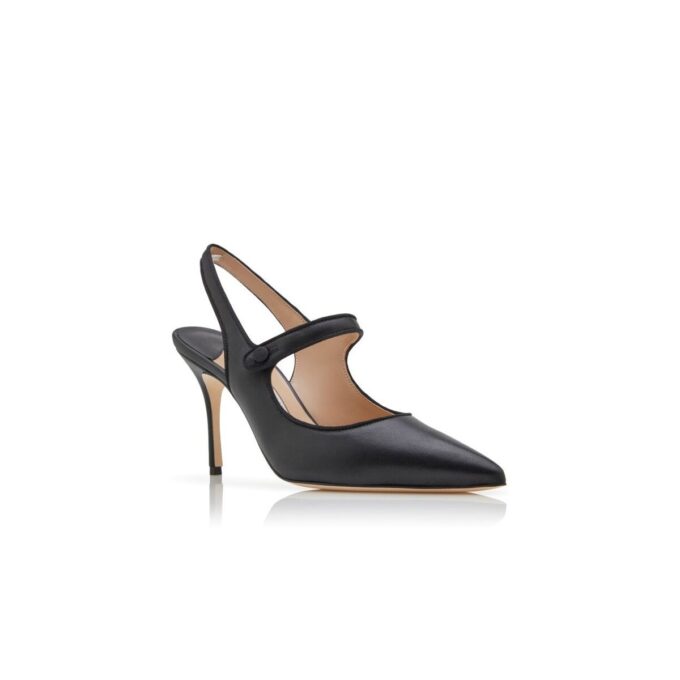 CAMPARISLI Black Nappa Leather Pointed Toe Slingback Pumps