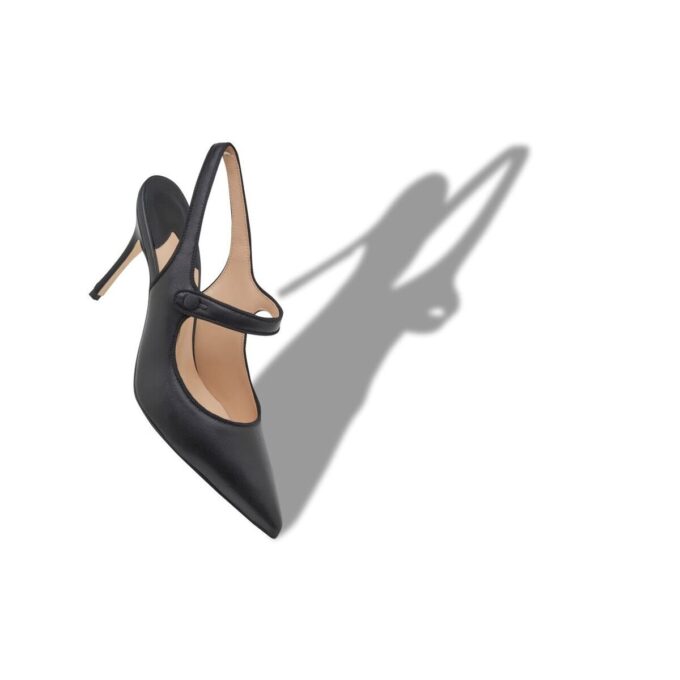 CAMPARISLI Black Nappa Leather Pointed Toe Slingback Pumps