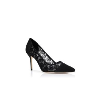 CAPCOUR Black Lace Floral Detail Pumps