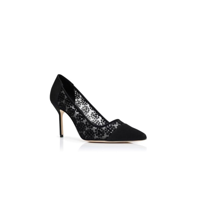CAPCOUR Black Lace Floral Detail Pumps