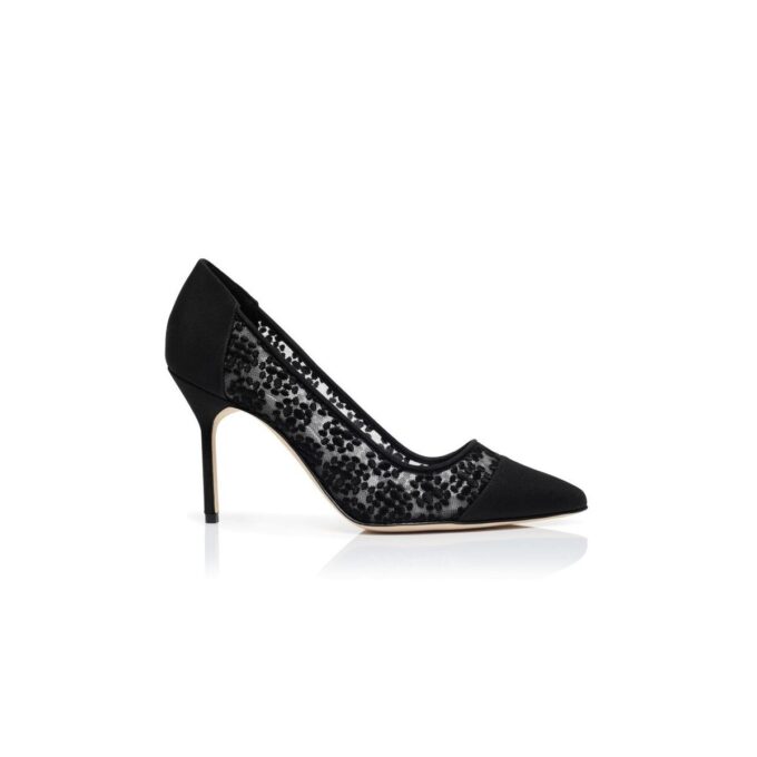 CAPCOUR Black Lace Floral Detail Pumps