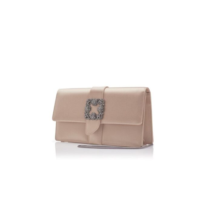 CAPRI Beige Satin Jewel Buckle Clutch